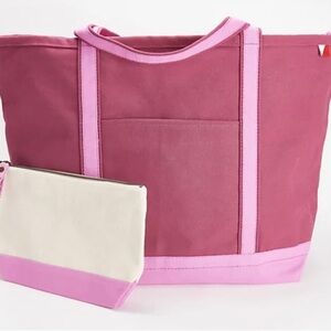 ShoreBags Large Zip-Top Boat Tote Bag w/ Free Pouch Pink Canvas NWT 24x15x8.5